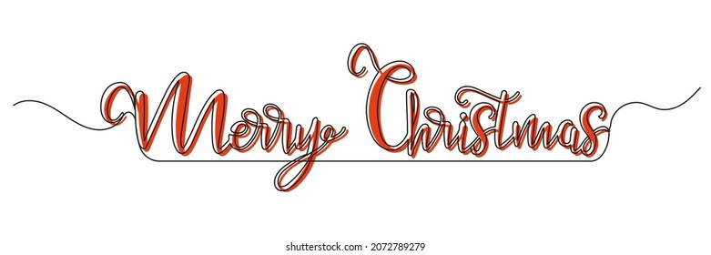 Continuous single line drawing of lettering Merry Christmas. Merry Christmas red isolated on white background. Vector illustration