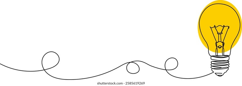 continuous single line drawing of light bulb, line art vector illustration