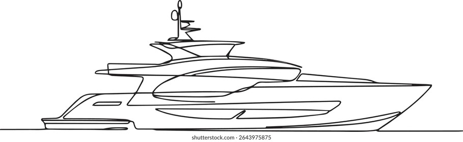 continuous single line drawing of a luxury yacht with modern decks and sleek profile design