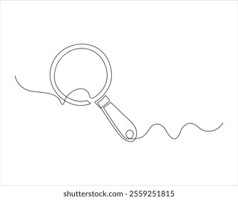 Continuous single line drawing of magnifying glass outline
