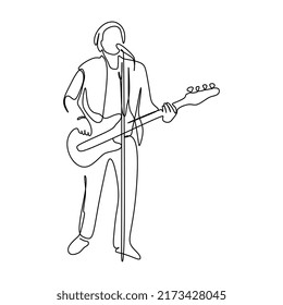 Continuous single line drawing of a male singer sing a song and play Guitar. Vector illustration of musician artist performance concept 