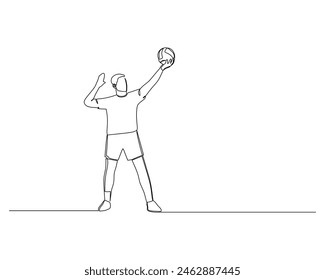 Continuous single line drawing of male volleyball athlete raises the ball above his head as he is about to serve. sport training concept. volleyball competition design vector illustration