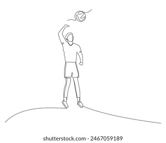 Continuous single line drawing of male volleyball player jumps to hit the ball. volleyball tournament event . Design illustration