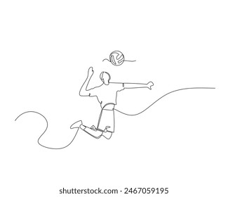 Continuous single line drawing of male volleyball player jumps high to smash the ball towards the enemy. volleyball tournament event . Design illustration