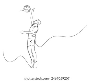 Continuous single line drawing of male volleyball player jumps high to block the ball. volleyball tournament event . Design illustration