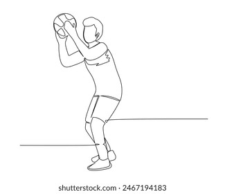 Continuous single line drawing of male basketball player ready to pass the ball to his team. basketball tournament event . Design illustration