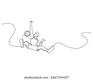 Continuous single line drawing of male basketball player jumps to do a slam dunk. basketball tournament event . Design illustration