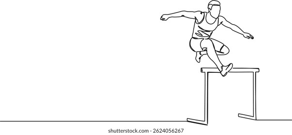 continuous single line drawing of male hurdler, line art vector illustration