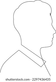 Continuous single line drawing of man profile view on white background. Vector illustration.