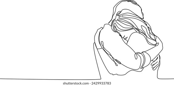 dibujo continuo de una sola línea de hombre y mujer abrazando, ilustración vectorial de arte de línea