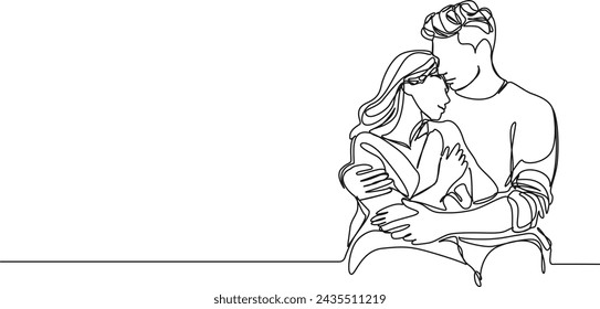 continuous single line drawing of man and woman tenderly embracing each other, line art vector illustration