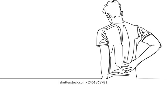 continuous single line drawing of man suffering from back pain, line art vector illustration