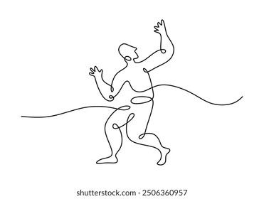 Continuous single line drawing of a man in a breakdancing pose. Minimalist design isolated on white.