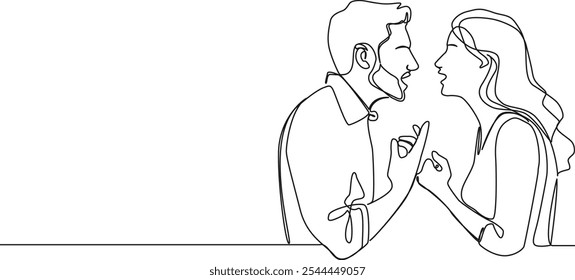 continuous single line drawing of man and woman arguing, line art vector illustration