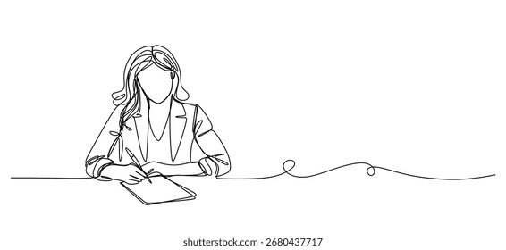 continuous single line drawing of man and woman taking notes in journal or diary line art vector illustration