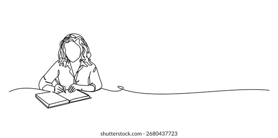 desenho contínuo de uma única linha de homem e mulher tomando notas no diário ou na ilustração vetorial de arte de linha