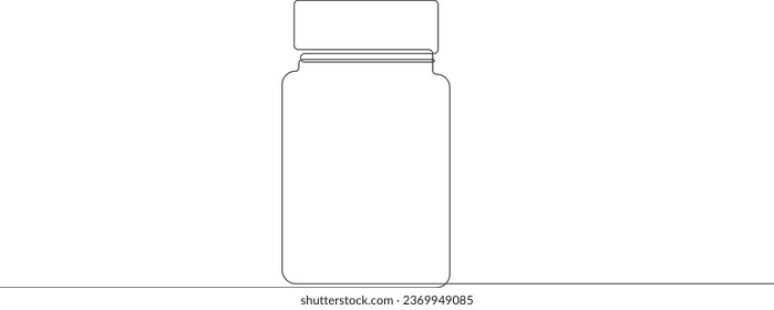 Dibujo continuo de una sola línea de la píldora o del frasco de la cápsula. Ilustración vectorial de una línea de la atención de farmacia de medicamentos médicos en contenedores.