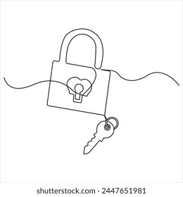 Continuous single line drawing of metal padlock outline vector illustration