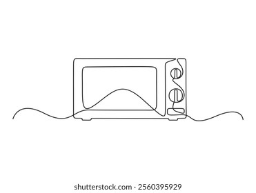 Continuous single line drawing of microwave oven. Isolated on a white background. Linear stylized. Vector illustration