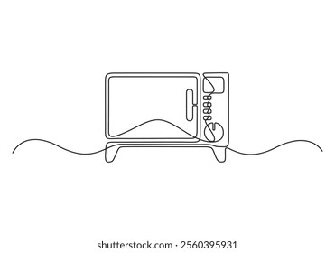 Continuous single line drawing of microwave oven. Isolated on a white background. Linear stylized. Vector illustration