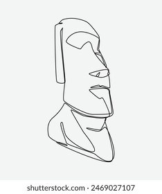 Continuous single line drawing of moai statue, easter island. Isolated on white background. Editable stroke. Vector illustration.