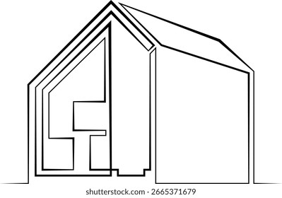 Desenho de linha única contínua da casa de design minimalista moderna. Design linear. Símbolo da casa abstrata. Ilustração minimalista isolada de uma linha contínua. Não é IA.