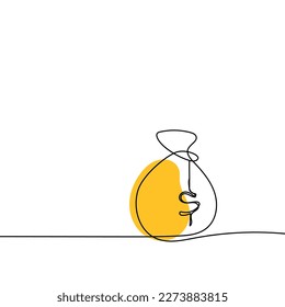 Continuous Single Line Drawing of Money Bag: Minimalist Art for Investment and Finance Concept