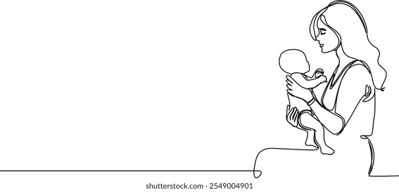 kontinuierliche einzeilige Zeichnung der Mutter, die ihr Baby hält, Linienkunst, Vektorgrafik