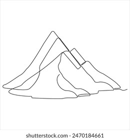 Continuous single line drawing mountain range landscape top view of mounts in simple outline style illustration