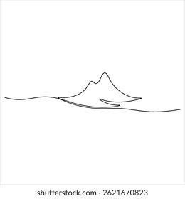 Continuous single line drawing mountain range landscape top view of mounts in simple outline style illustration