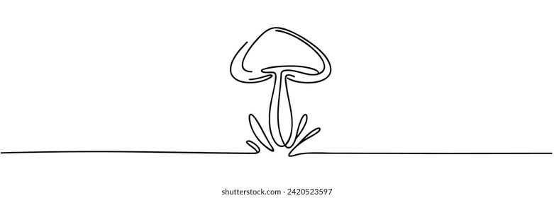 Continuous single line drawing of a mushroom