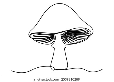 Continuous single line of drawing of mushroom edible Fresh raw vegetable concept outline vector illustration