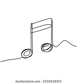 Continuous single line drawing. Music symbol vector illustration. Minimalist style isolated on white background. stock illustration