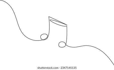 continuous single line drawing of musical notes, abstract sheet music line art vector illustration