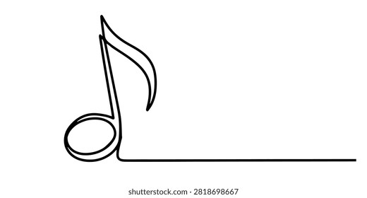 Continuous single line drawing of a musical note symbol in black ink showing a creative abstract melodic concept Vector, illustration