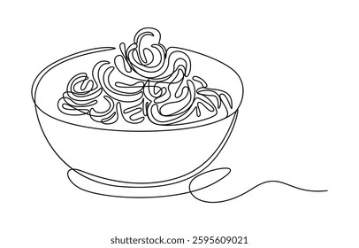 continuous single line drawing noodles with a plate