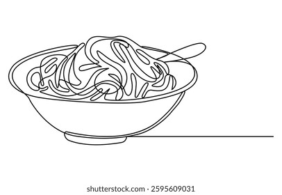 continuous single line drawing noodles with a plate