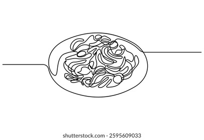 continuous single line drawing noodles with a plate
