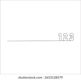 A continuous single line drawing of the numbers one, two, and three. Isolated numbers with a single minimalist hand-drawn black line. Vector line drawing background