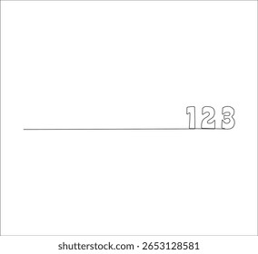 Um desenho de linha única contínua dos números um, dois e três. Números isolados com uma única linha preta desenhada à mão minimalista. Plano de fundo de desenho de linha de vetor
