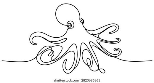 Continuous single line drawing of an octopus silhouette Vector, illustration