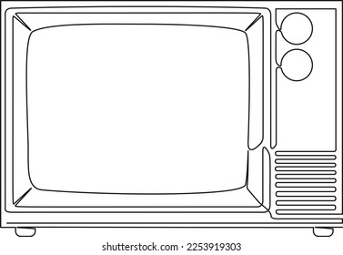 continuous single line drawing of old tube tv set, line art vector illustration