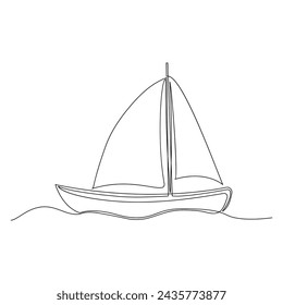 Continuous single line drawing on sailboat vactor art.