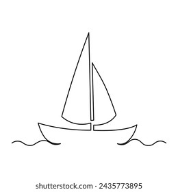 Continuous single line drawing on sailboat vactor art.