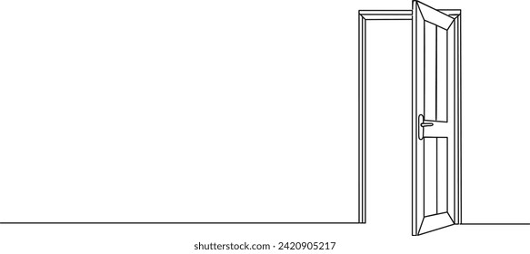 continuous single line drawing of open door, line art vector illustration