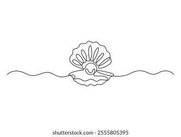 Continuous single line drawing of open pearl shell. Simple illustration of shell with pearl outline vector illustration