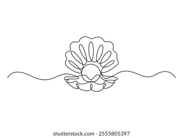 Continuous single line drawing of open pearl shell. Simple illustration of shell with pearl outline vector illustration