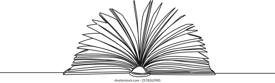 continuous single line drawing of open book, line art vector illustration