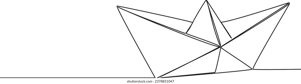 continuous single line drawing of origami paper boat, line art vector illustration