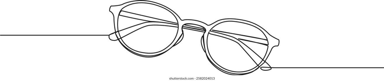 continuous single line drawing of pair of glasses, line art vector illustration